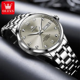 OLEVS 9946 New In Automatic Mechanical Watch for Man Luxury Diamond Dial Dual Calendar Display Auto Date Clock Waterproof Watch